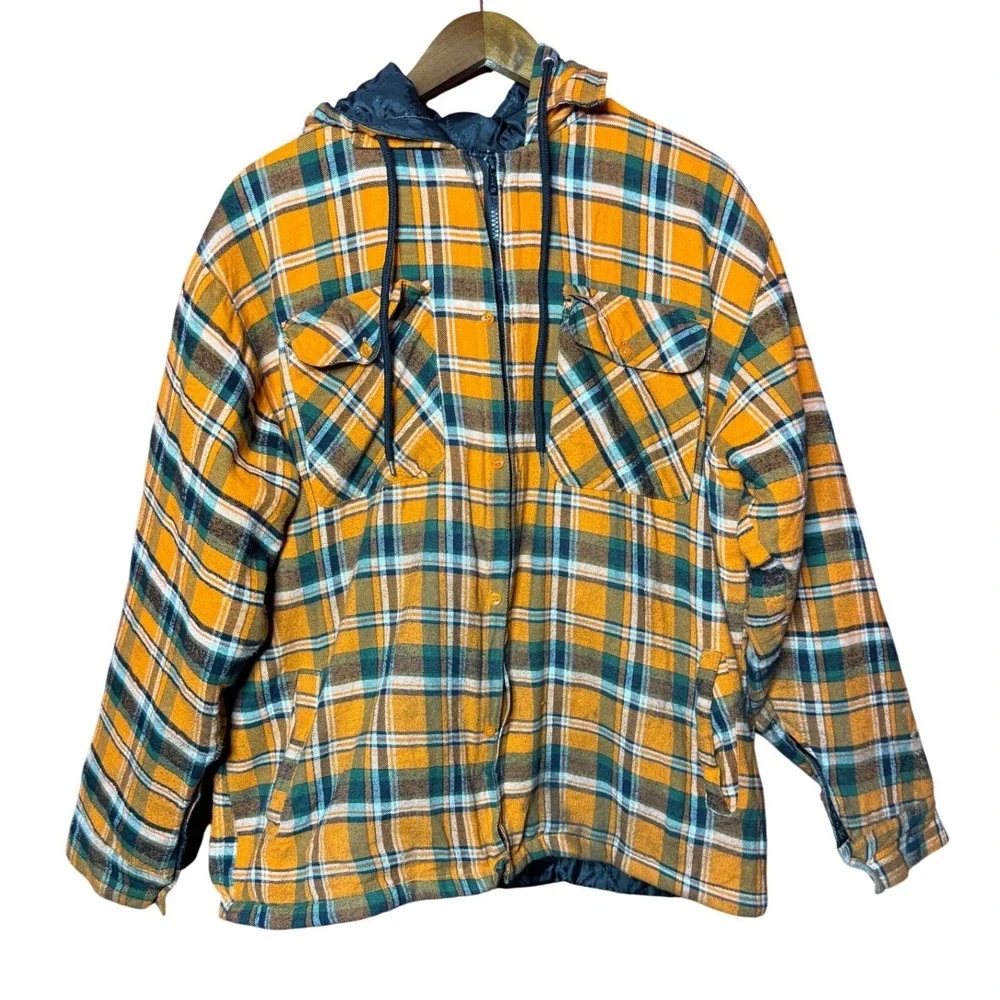 Hillbilly Flannel Co. Men NA Hooded Lined Orange Zip Up Jacket‎ Pocket Tee Shirt